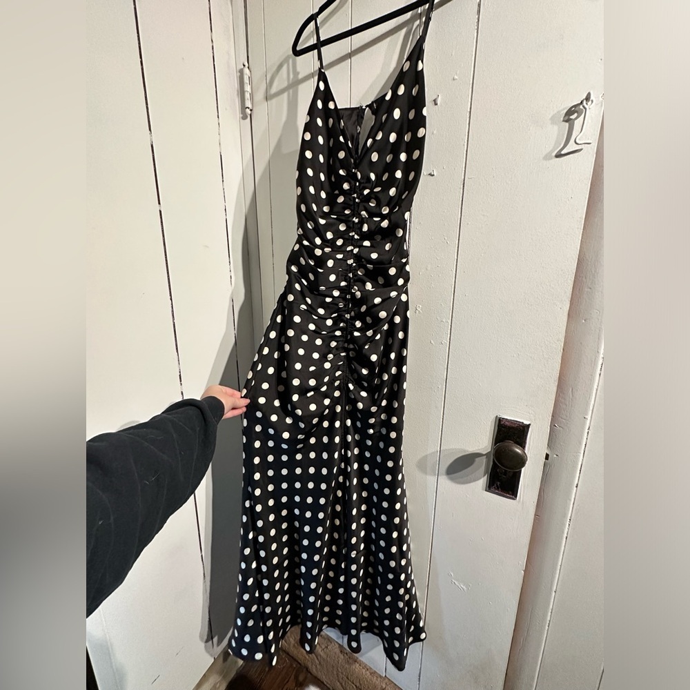 AKIRA Black and White Polka Dot Maxi FIT AND FLARE Dress